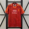 Mens Roma Retro Home Jersey 1995/96 on hanger showing carmine red body with Lupetto jacquard weave