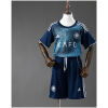 Kids Al Nassr Away Kit 2025/26 front view showing navy patterned jersey and shorts