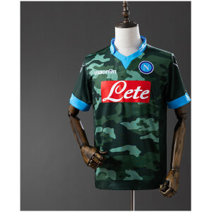 Mens Napoli Retro Home Jersey 2013/14 on mannequin showing green camouflage print and blue collar