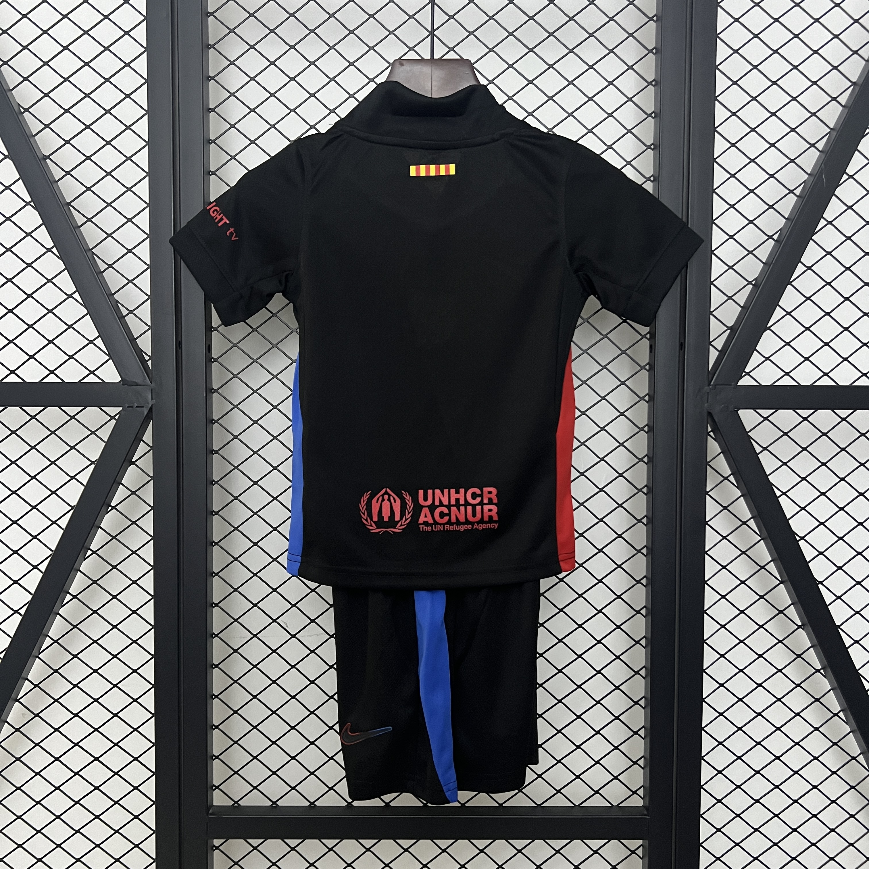Kids Barcelona Away Kit 2024/25 Kids Barcelona Away Kit 2024/25 rear view of shirt and shorts