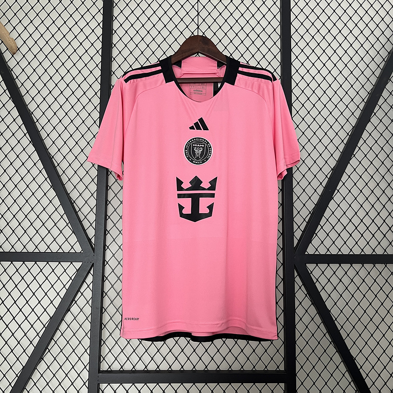 Mens Miami Home Jersey 2024/25 Mens Miami Home Jersey 2024/25 pink shirt showing centered crest and black trim