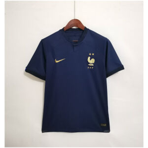 Mens World Cup France Home Jersey 2022 Mens World Cup France Home Jersey 2022 front view on hanger showing midnight navy base and gold crest
