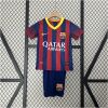 Kids Barcelona retro home kit with blaugrana stripes and yellow V-neck front view