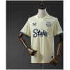 Mens Everton Adult Away Jersey 2025/26 on hanger showing yellow micro-check body with spread polo collar and navy trim