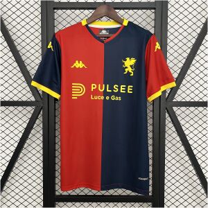 Mens Genoa Home Jersey 2025/26 on hanger showing red and navy halved panels with yellow Griffin crest