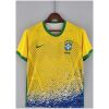 Mens World Cup Brazil Yellow Special Edition Jersey 2022 on hanger showing yellow body with net grid and paint splatter