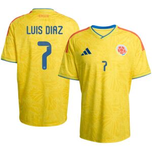 Yellow Colombia home shirt with sunburst print, V-neck and crest front view