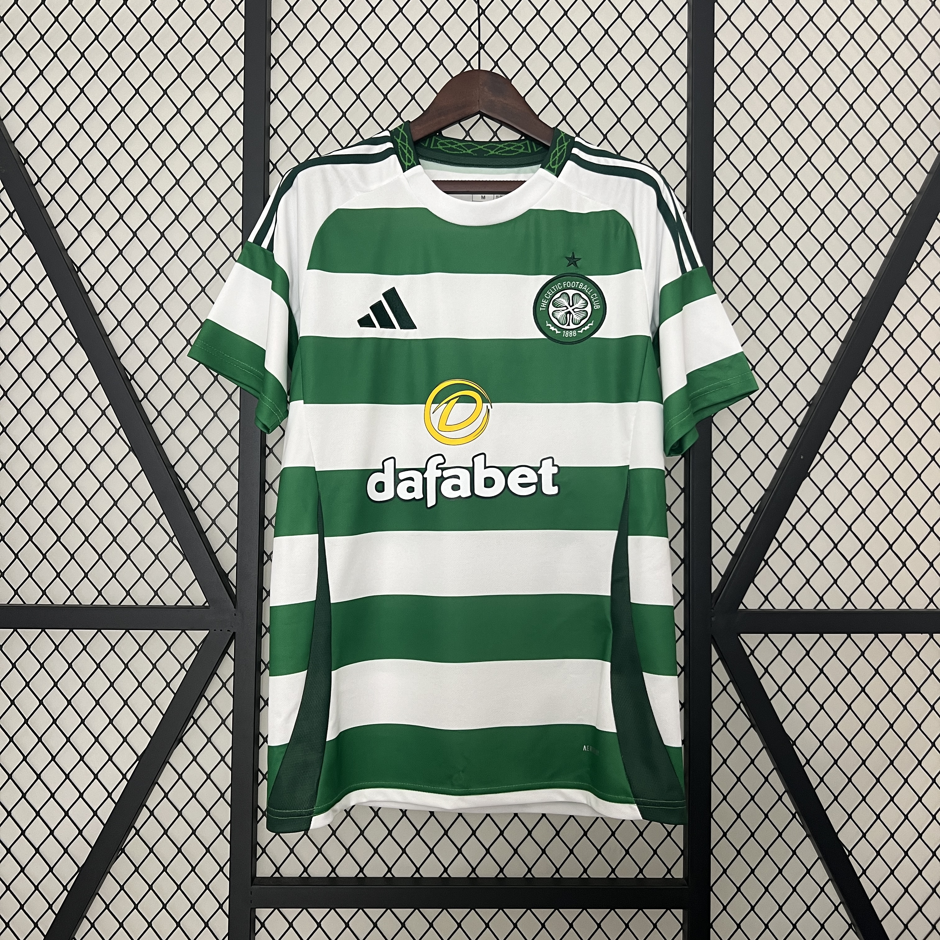 Mens Celtics Home Jersey 2024/25 Mens Celtics Home Jersey 2024/25 front view in green and white hoops