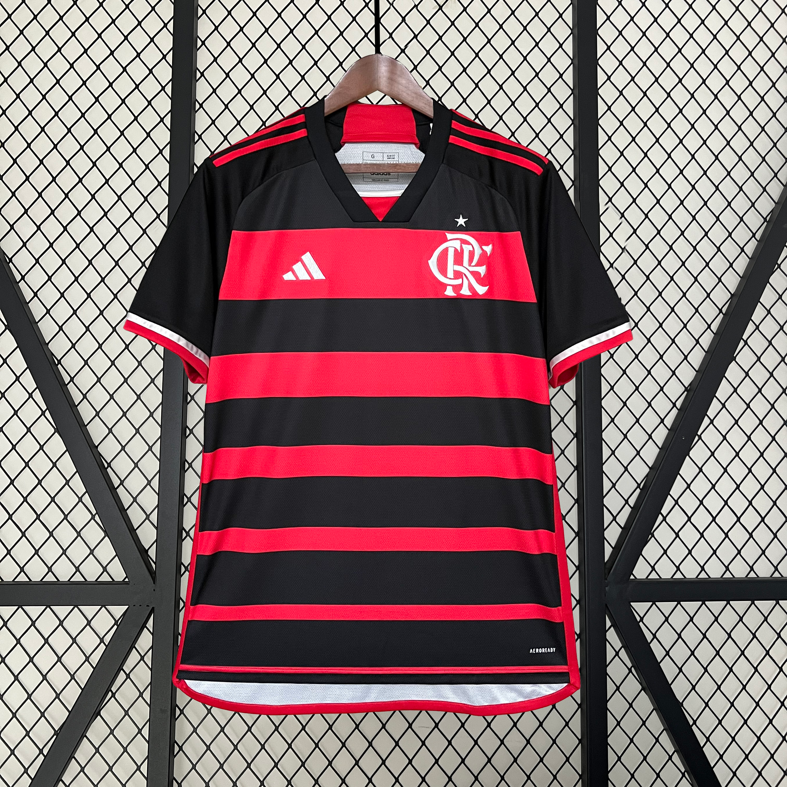 Mens Flamengo Home Jersey 2024/25 Mens Flamengo Home Jersey 2024/25 front view on display