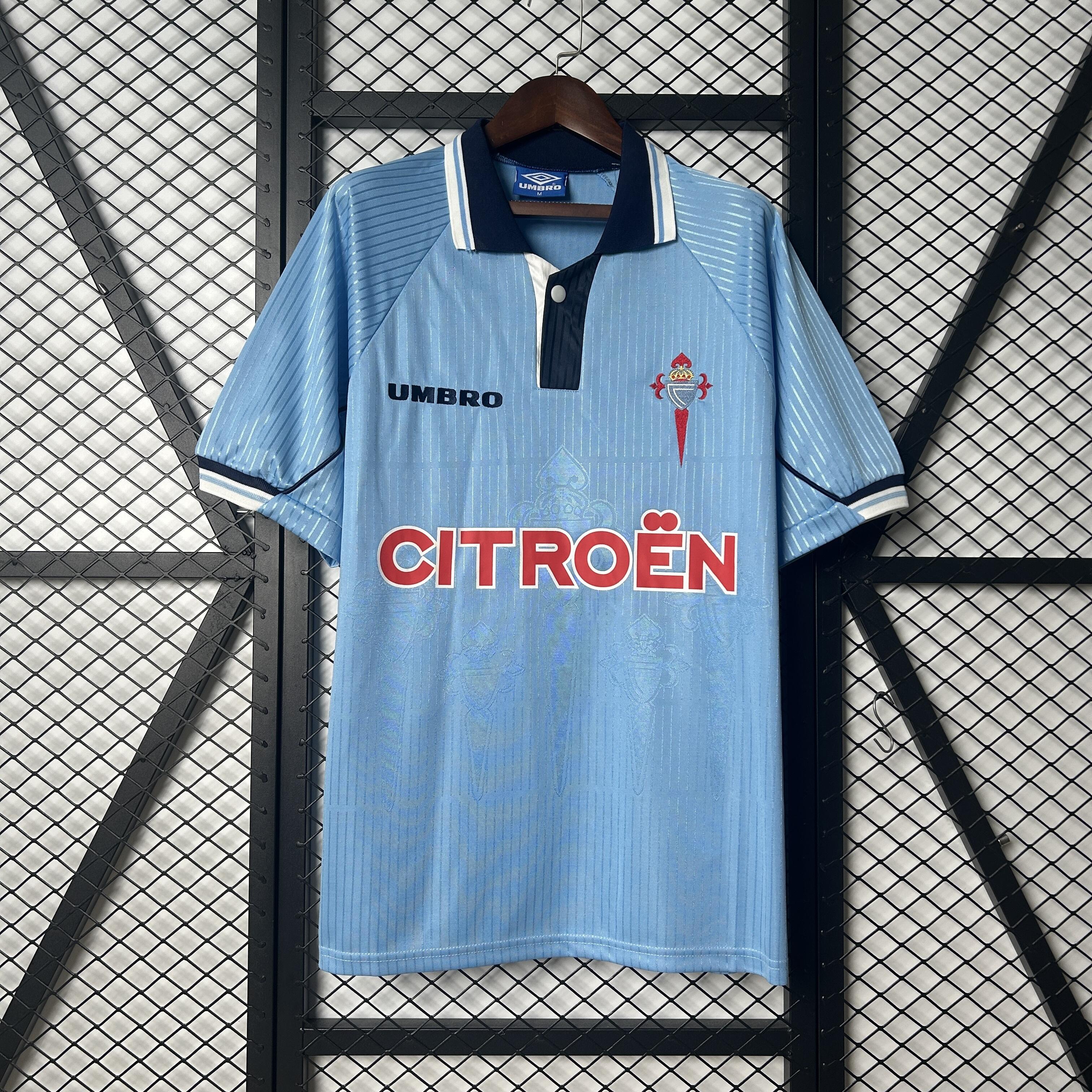 Mens Celta Vigo blue Retro Home Jersey 1997/99 Mens Celta Vigo blue Retro Home Jersey 1997/99 front view on display
