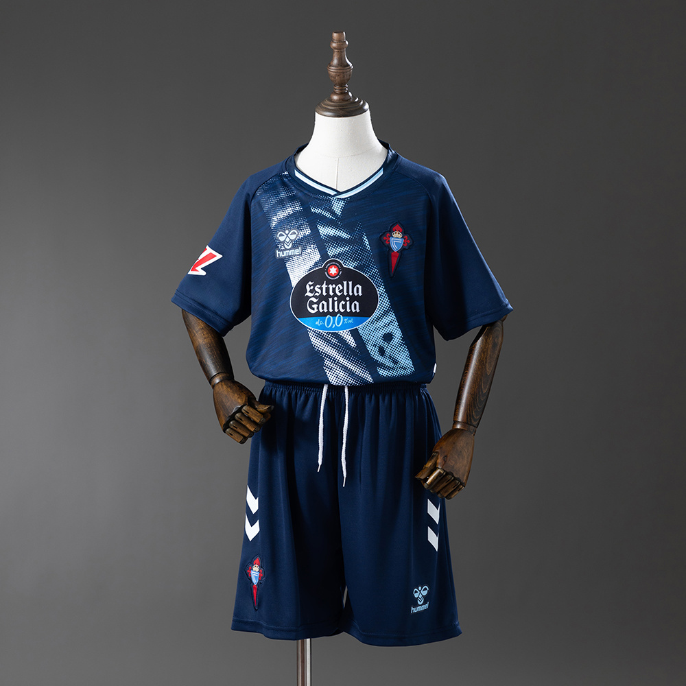 Kids Celta Vigo Game Away Kit 2025/26 Kids Celta Vigo Game Away Kit 2025/26 front view on display
