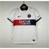 Mens PSG Away Jersey 2023/24 on hanger showing crisp white torso with red-to-navy gradient chest band