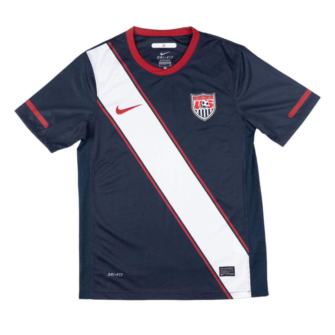 Mens USA World Cup Retro Away Jersey 2010 Navy USA retro away jersey with white diagonal sash and crest front view