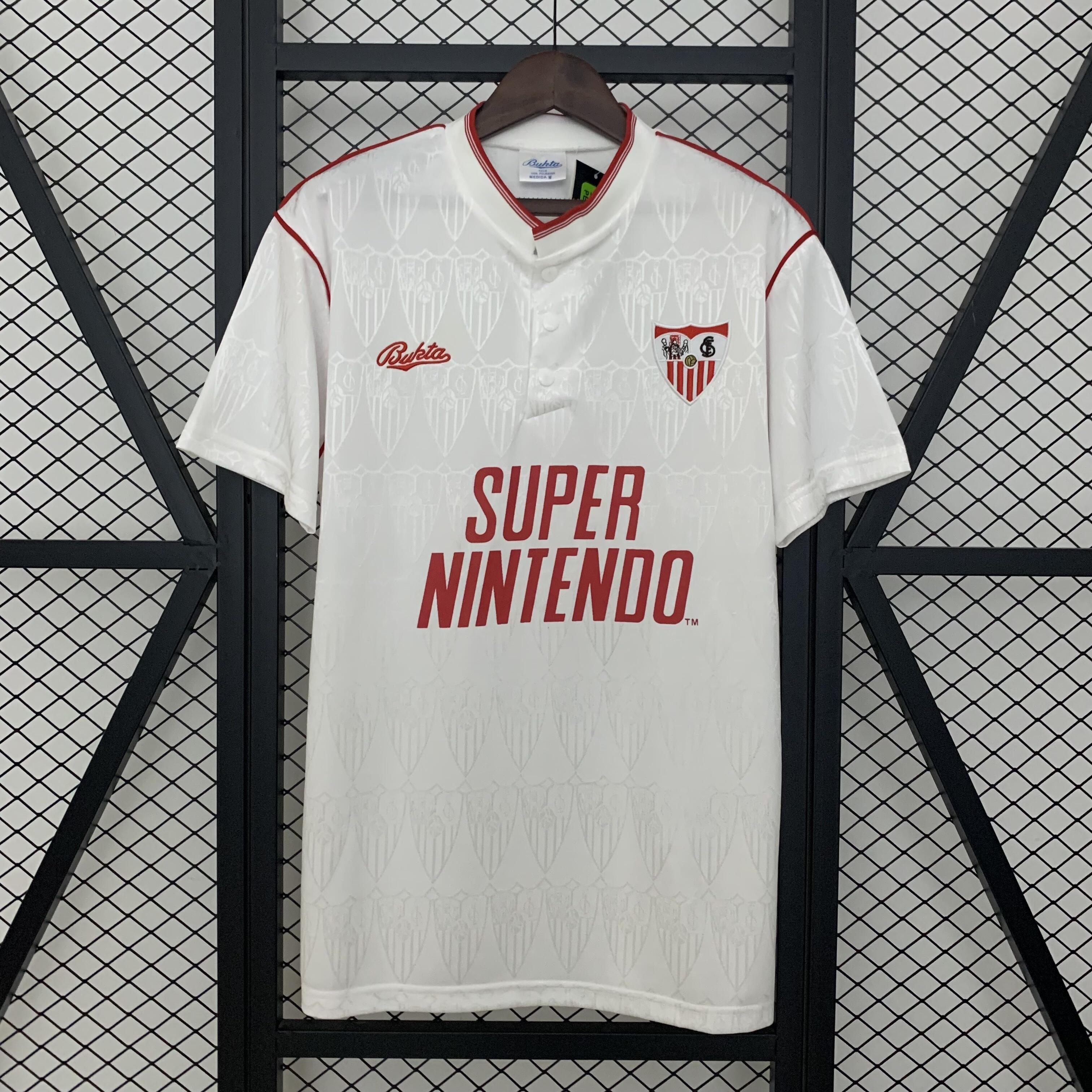 Mens Sevilla Retro Home Jersey 1991/92 Mens Sevilla Retro Home Jersey 1991/92 front view on display