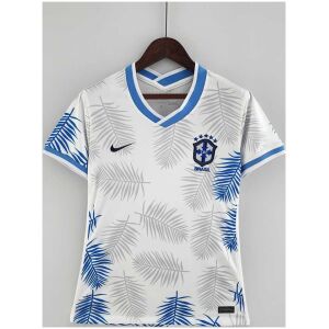 Womens World Cup Brazil Classic White Jersey 2022 on hanger showing white body with blue palm frond prints