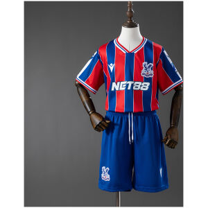 Kids Crystal Palace Home Kit 2025/26 Kids Crystal Palace Home Kit 2025/26 jersey and shorts set front view on mannequin