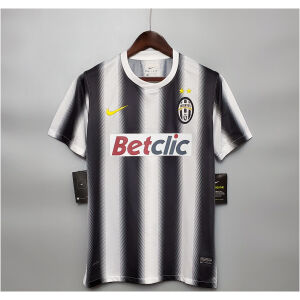 Mens Juventus Retro Home Jersey 2010/11 on hanger showing black and white zigzag lightning stripes