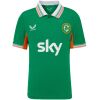 Green women's Ireland home jersey with white collar and striped trim front view