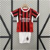 Kids AC Milan Home Kit 2024/25 front view showing striped shirt and shorts