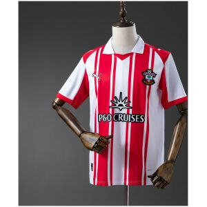 Mens Southampton Home Jersey 2025/26 on mannequin showing red and white stripes with white polo collar