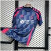 Mens Nottingham Forest Away Jersey 2024/25 laid flat showing navy body with diagonal dashed stripes and neon pink details