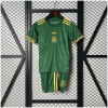 Kids Mexico Gold Cup green Kit 2025 on hanger showing emerald green shirt with gold crest and shorts