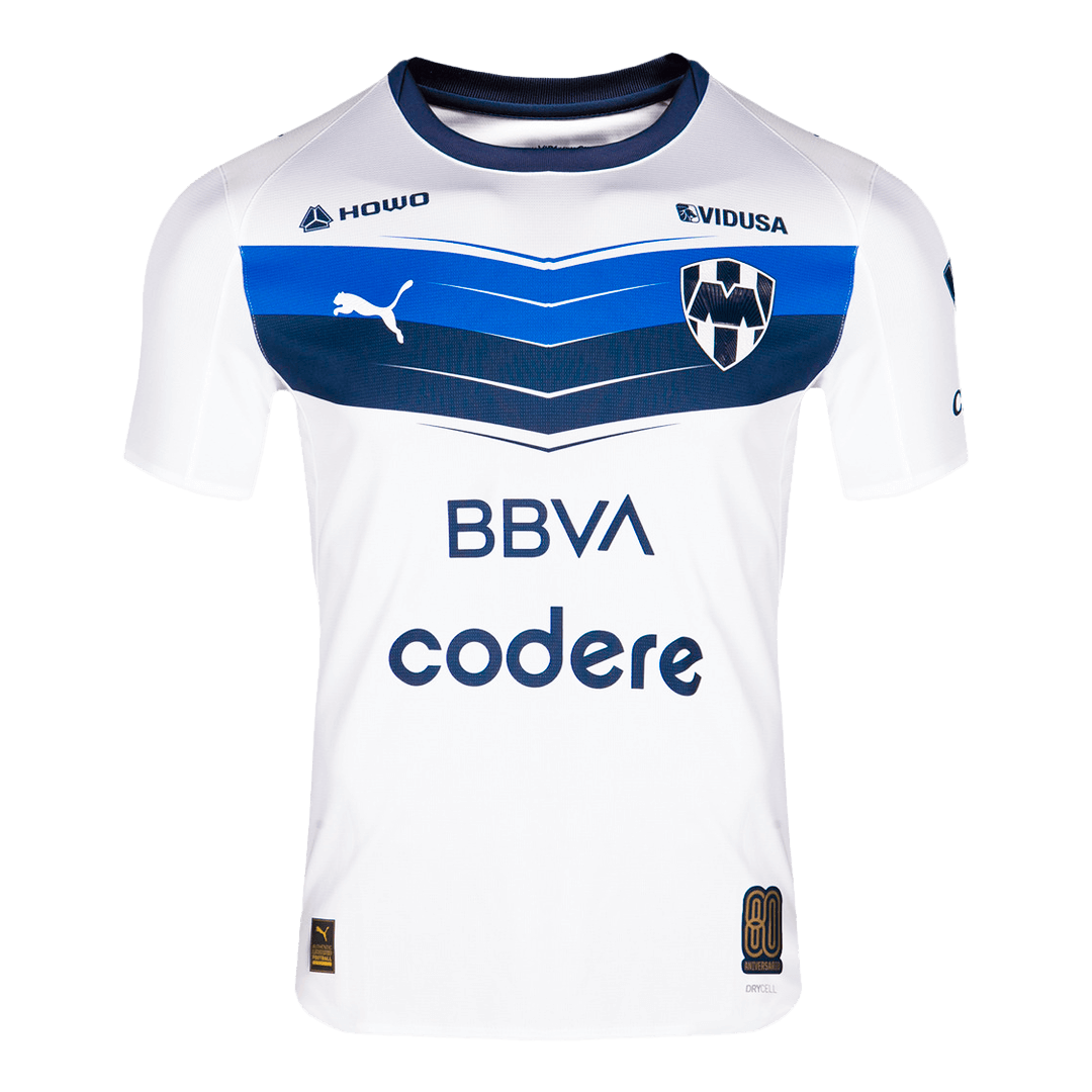 Mens Monterrey Away Jersey 2025/26 Mens Monterrey Away Jersey 2025/26 front view in white with blue chevron
