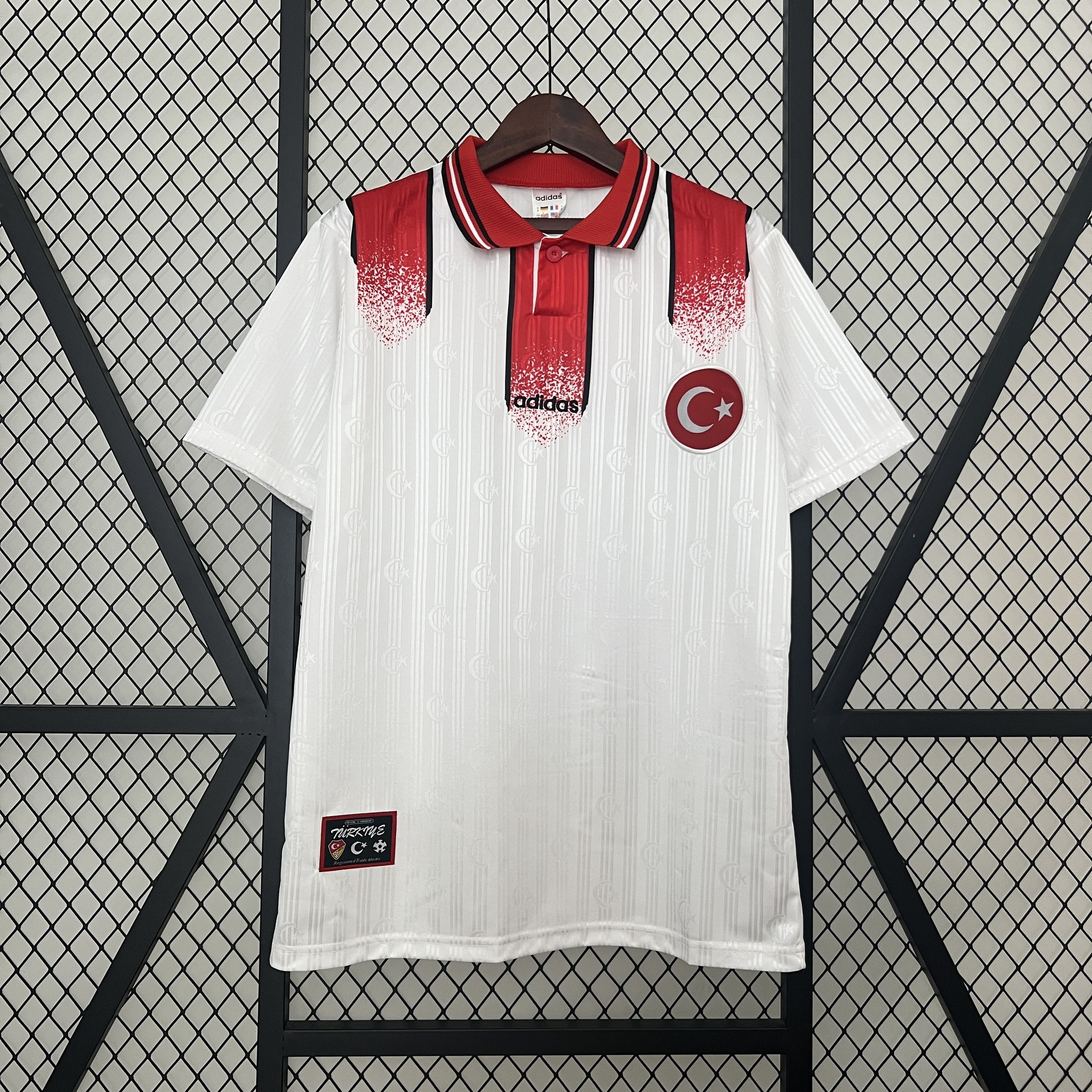 Mens Turkey Retro Away Jersey 1996 Mens Turkey Retro Away Jersey 1996 front view on hanger