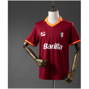 Mens Roma Retro Home Jersey 1983/84 on mannequin showing carmine red body and Scudetto shield