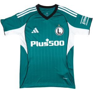 Mens Legia Warszawa away jersey with teal pinstripes and Plus500 sponsor front view