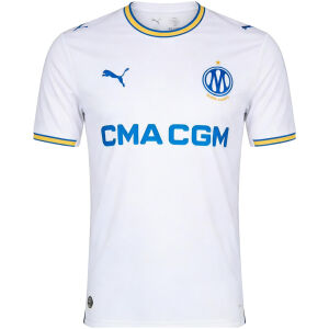 Mens Olympique Marseille Home Jersey 2026/27 white shirt front view with blue and yellow trim
