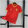 Mens Brazil Jordan Red Special Edition Jersey 2025 on hanger showing scarlet red body with yellow trims