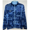 Mens Everton blue reversible Windbreaker 2025/26 on hanger showing dark blue Goodison Park blueprint print and sky blue zipper