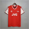 Mens Arsenal Retro Home Jersey 1988/89 on hanger showing red shadow-stripe body with white sleeves and JVC sponsor