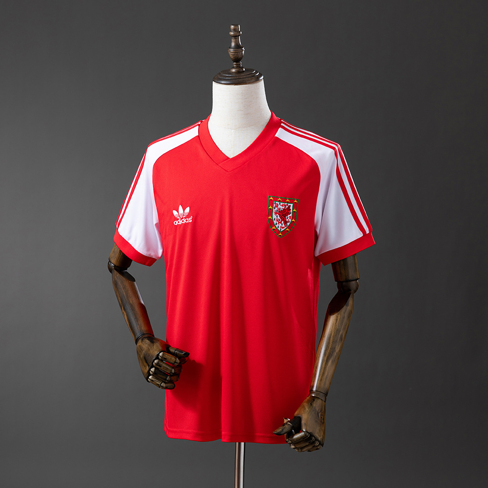Mens Wales Retro Home Jersey 1982 Mens Wales Retro Home Jersey 1982 front view on mannequin