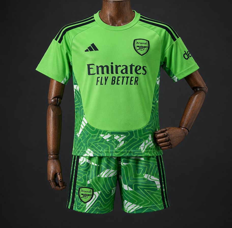 Kids Arsenal Goalkeeper Jersey Neon Green Dark Green 2026/27 Kids Arsenal Goalkeeper Jersey Neon Green Dark Green 2026/27