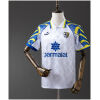 Mens Parma Retro Away Jersey 1995/96 on hanger showing white body and blue paint-splatter flame sleeves