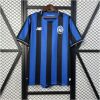Mens Atalanta BC blue Home Jersey 2025/26 on hanger displaying royal blue and black vertical stripes with oval crest
