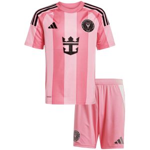 Kids Inter Miami CF Home Kit 2025 front view of youth uniform set