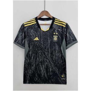 Mens World Cup Argentina Commemorative Edition Black Jersey 2022 on hanger showing black body with rain graphics