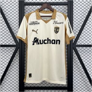 Mens Lens Third Jersey 2025/26 Mens Lens Third Jersey 2025/26 on hanger showing ecru cream body with gold polo collar and 120th anniversary crest