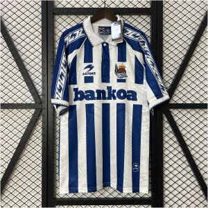 Mens Real Sociedad Retro Home Jersey 1994/95 Mens Real Sociedad Retro Home Jersey 1994/95 front view on display