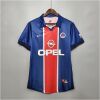 Mens PSG Retro Home Jersey 1998/99 on hanger showing royal blue body with central red Hechter stripe and OPEL logo