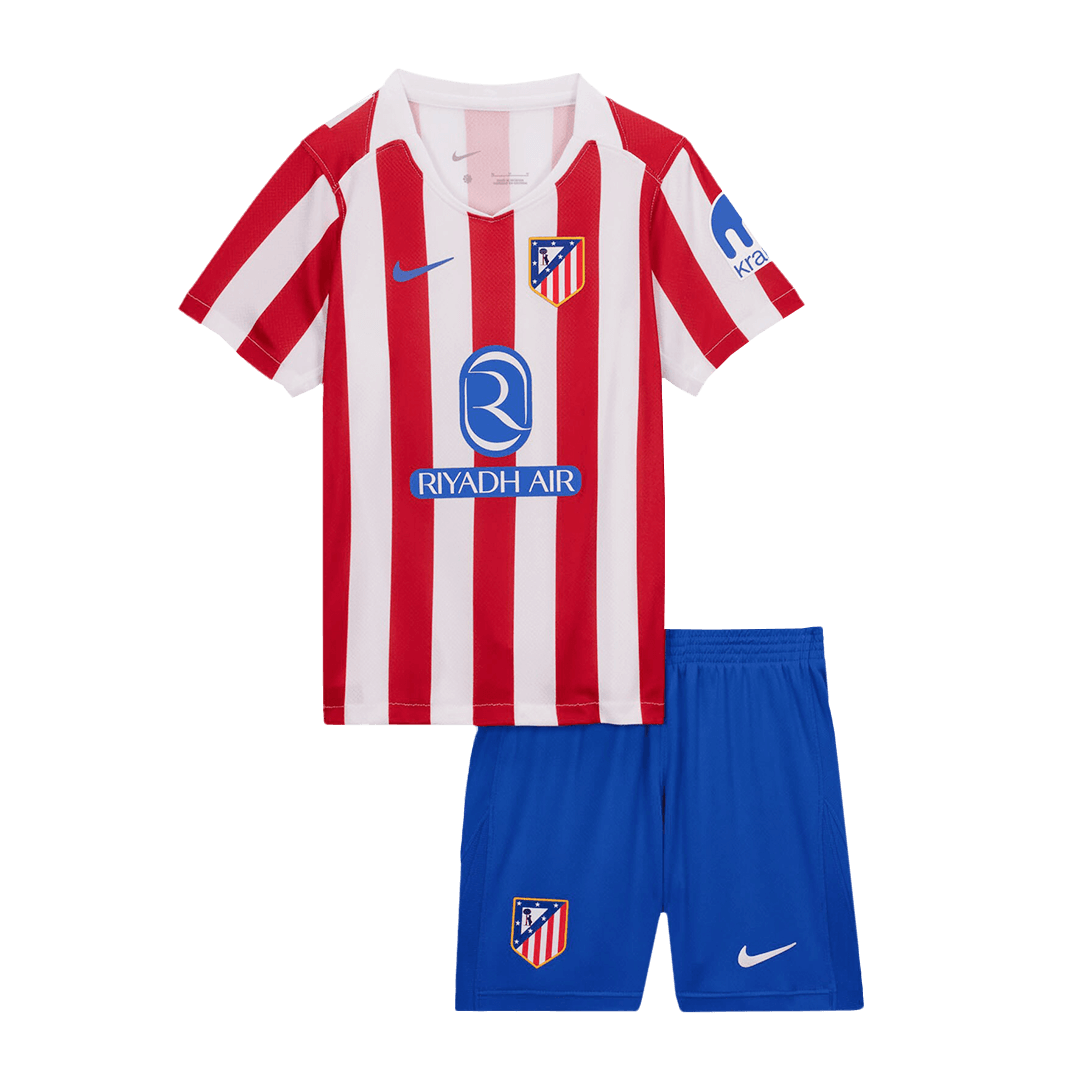 Kids Atletico Madrid Home Kit 2025/26 Kids Atletico Madrid Home Kit 2025/26 shirt and shorts set front view