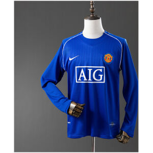 Mens Manchester United Retro Long Sleeve Goalkeeper Jersey 2007/08 on mannequin showing royal blue body with AIG sponsor