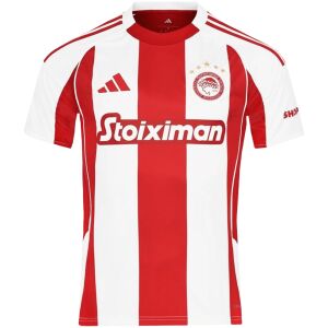 Mens Olympiacos Home Jersey 2025/26 front view in red and white stripes