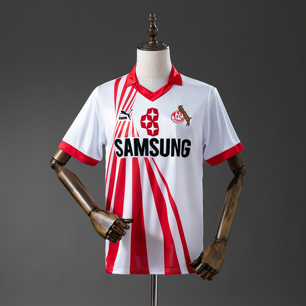 Mens FC Koln Retro Home Jersey 1990/91 Mens FC Koln Retro Home Jersey 1990/91 front view on display