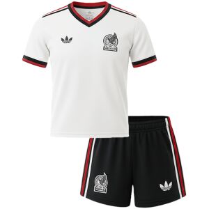 White Mexico kids away jersey with black and red trim front view