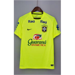 Mens Brazil fluorescent Green Training Kit Jersey 2025 on hanger showing volt green body with sponsor graphics