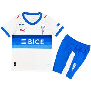 Kids Deportivo Universidad Católica Home Kit 2026/27 Kids Deportivo Universidad Católica Home Kit 2026/27 front view with white shirt, blue gradient band, and blue shorts